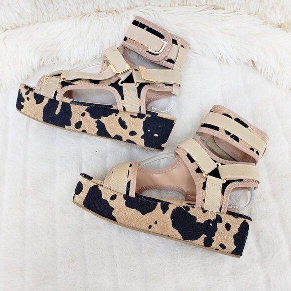 Brown Cow Print 2" Platform Harness Sandals - Picture 5 of 12
